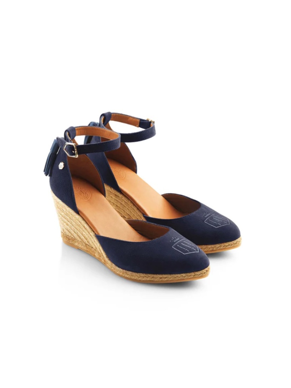 NEW Fairfax & Favor England ,Navy Blue Suede Monaco Espadrille Wedges US11/EU 43